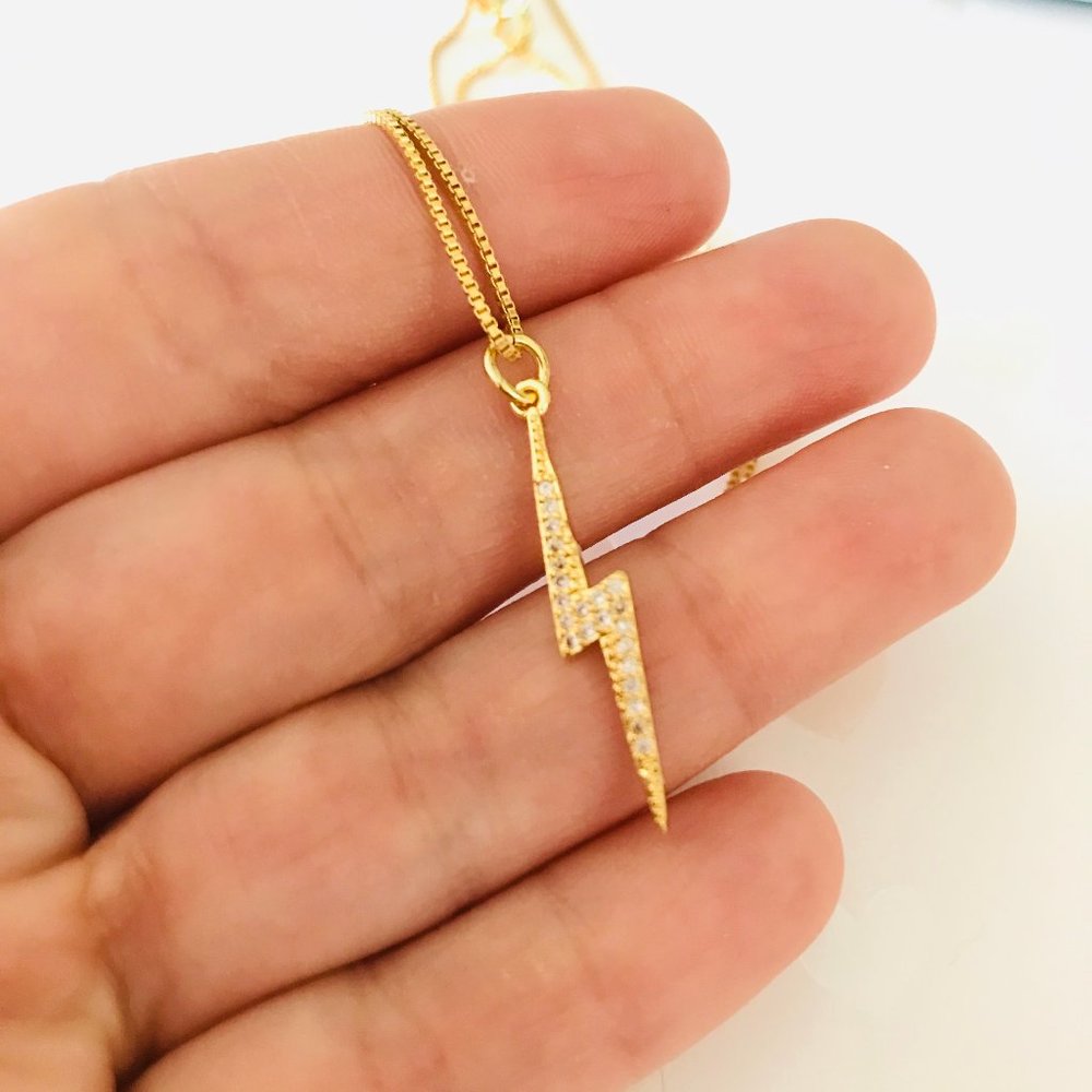 Tiny Lightning Bolt Charm, 18 K Gold Filled Chain